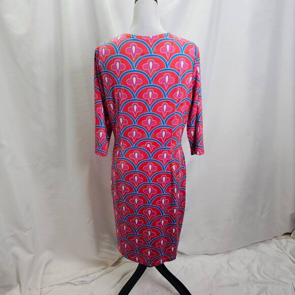 Tracy Negoshian Red Geometric Print Sheath Dress Size Large - Picture 9 of 10